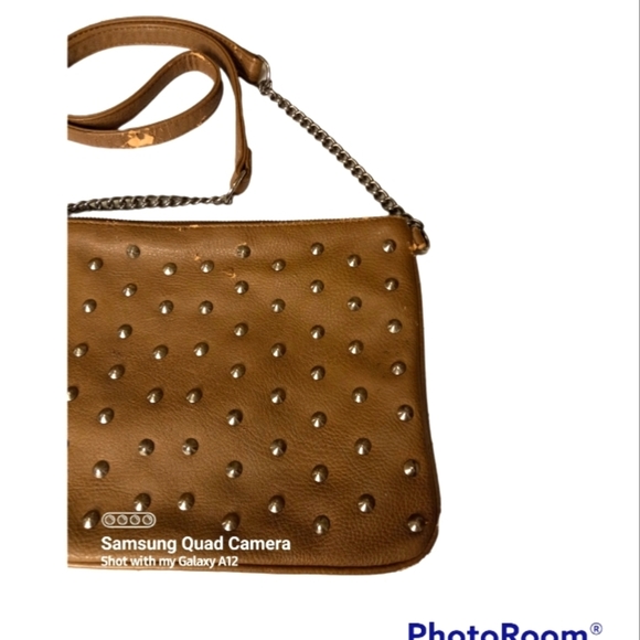 Express women's Purse Faux Leather tan Studded Messenger/Crossbody, Medium. - Picture 5 of 14